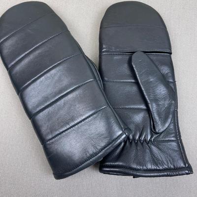 New Leather Pop Top Mittens Black