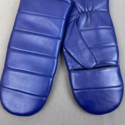 New Leather Pop Top Mittens Blue