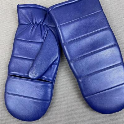 New Leather Pop Top Mittens Blue