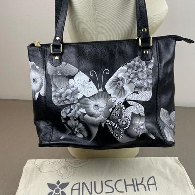 Anuschka Hand-painted Leather Large Butterfly Tote New