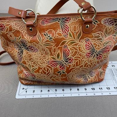 Anuschka Hand-painted Tooled Leather Butterfly Tote New