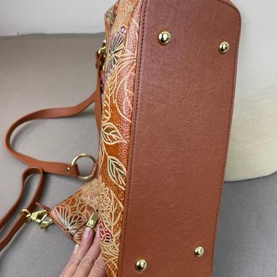 Anuschka Hand-painted Tooled Leather Butterfly Tote New