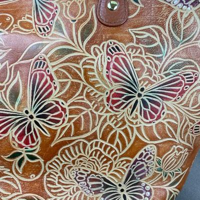 Anuschka Hand-painted Tooled Leather Butterfly Tote New