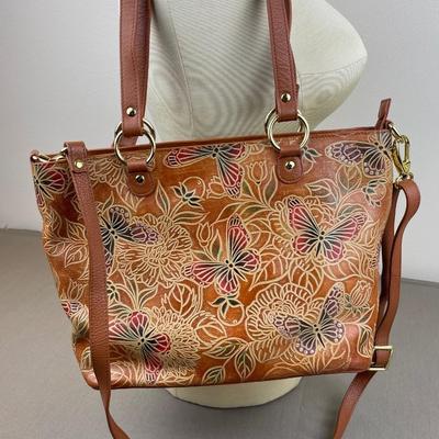 Anuschka Hand-painted Tooled Leather Butterfly Tote New