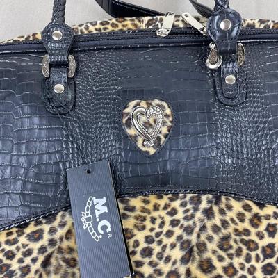 Leather Trim Leopard Print Garment Bag