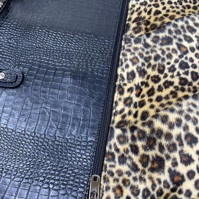 Leather Trim Leopard Print Garment Bag