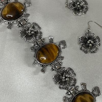 Turtle Bracelet and Earrings with Tiger Eye