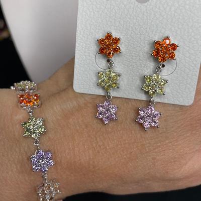 CZ Multi colored Bracelet and Earrings Set