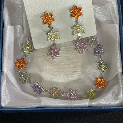 CZ Multi colored Bracelet and Earrings Set