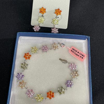 CZ Multi colored Bracelet and Earrings Set