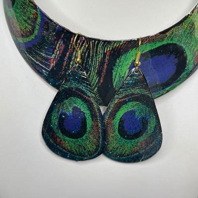 Peacock Collar Necklace and Earrings Set