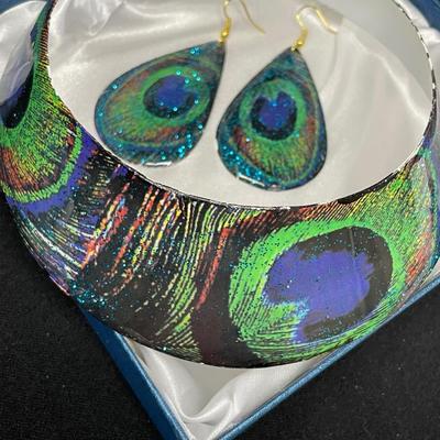 Peacock Collar Necklace and Earrings Set