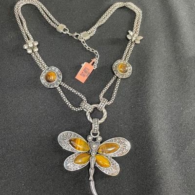 Large Dragonfly Necklace with Tiger Eye Stones