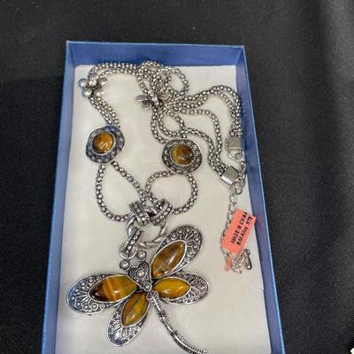 Large Dragonfly Necklace with Tiger Eye Stones
