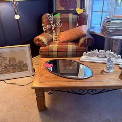 Lot 1: Plaid Chair, Leather Recliner, Art & More