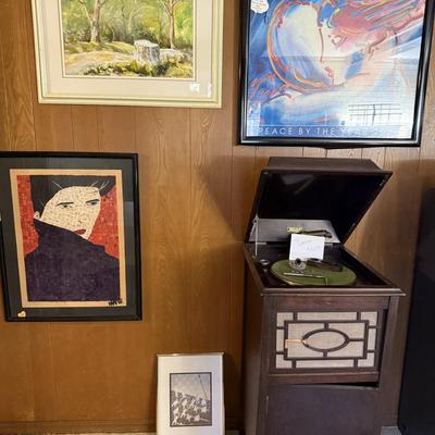 Lot 2: Peter Max Signed Art, Vintage record player & more art