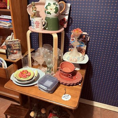 Lot 10: MCM Hutch, Furniture, Dishes & More