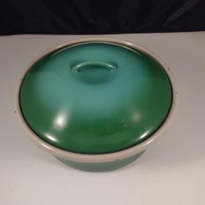 Vintage Enameled Metal Baking Dish with Lid