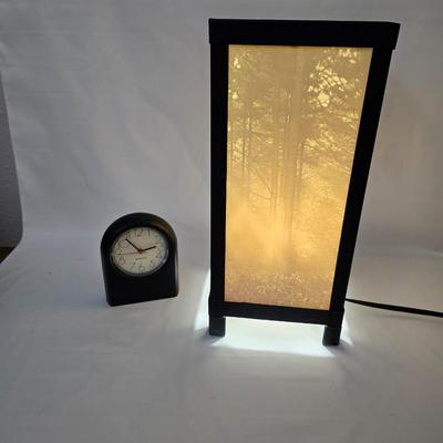 Beautiful Woodland Sunbeams Porcelain Lithophane Luminaire Accent Lamp with battery operated alarm clock