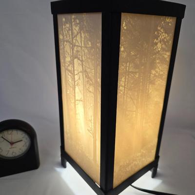 Beautiful Woodland Sunbeams Porcelain Lithophane Luminaire Accent Lamp with battery operated alarm clock