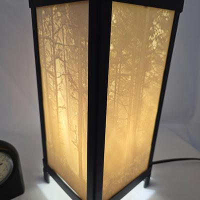 Beautiful Woodland Sunbeams Porcelain Lithophane Luminaire Accent Lamp with battery operated alarm clock