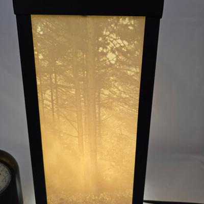 Beautiful Woodland Sunbeams Porcelain Lithophane Luminaire Accent Lamp with battery operated alarm clock