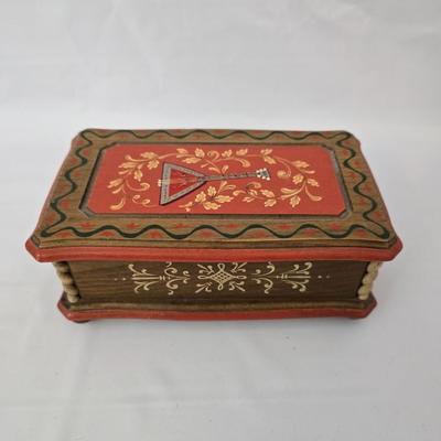 Antique book - The Scottish Clans and Their Tartans By W A K Johnston Ltd - with neat wooden musical trinket box