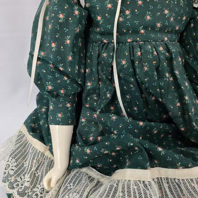 Antique Ceramic head, leg and armed China doll marked COX with a Ceramic headed Avon Heritage Heirloom pin doll