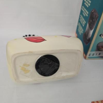 New Game Parlor Coin sorting bank with flat coin wrappers and a ceramic coin purse piggy bank