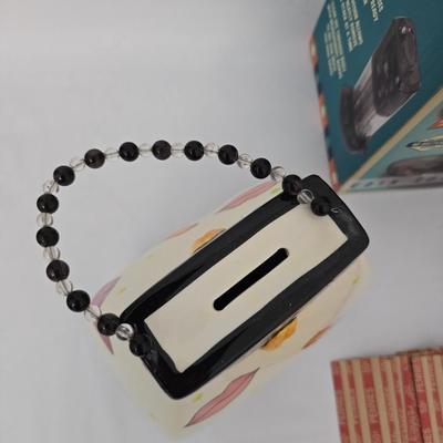 New Game Parlor Coin sorting bank with flat coin wrappers and a ceramic coin purse piggy bank