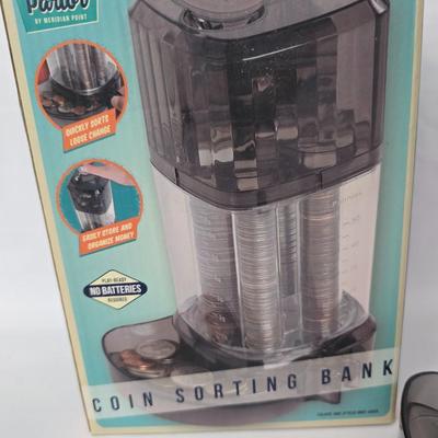 New Game Parlor Coin sorting bank with flat coin wrappers and a ceramic coin purse piggy bank