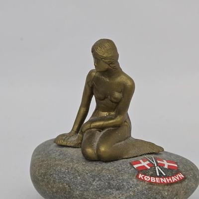 Copenhagen Lady Mermaid On a Rock Small Vintage Statue, Danish