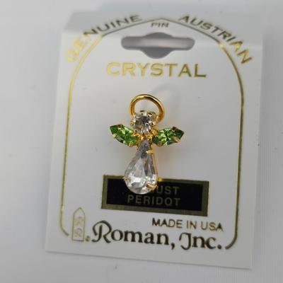 Enamel heart with cross and butterfly charm - Vintage praying hands necklace - and a genuine Australian Crystal Peridot Guardian angel pin