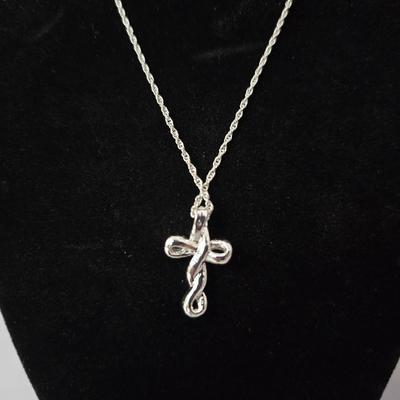 Beautiful silver toned cross necklaces - Genuine crystal 18" Pendant & Earing set