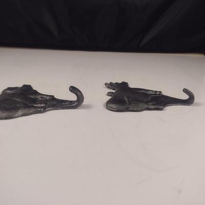 Pair of Pewter Wall Hooks- Pig and Cow