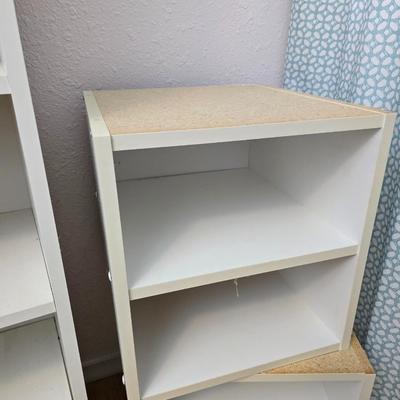 Narrow White laminate shelving unit with two smaller shelf units