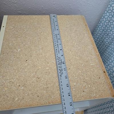 Narrow White laminate shelving unit with two smaller shelf units
