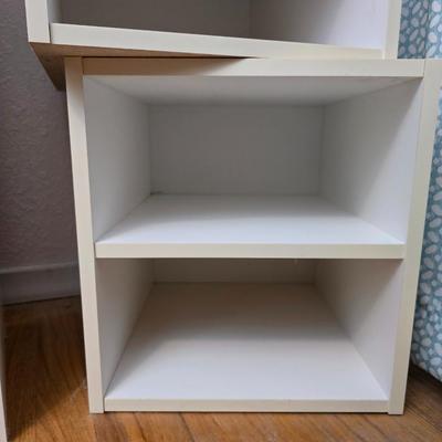Narrow White laminate shelving unit with two smaller shelf units
