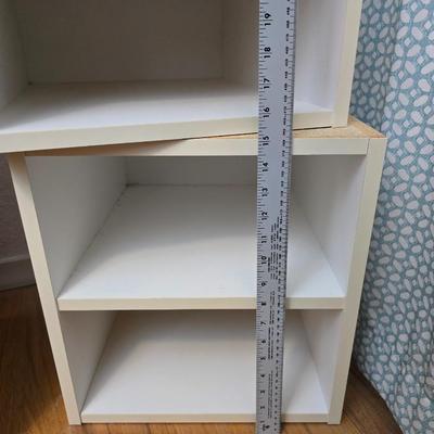 Narrow White laminate shelving unit with two smaller shelf units