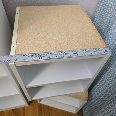 Narrow White laminate shelving unit with two smaller shelf units