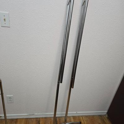 Fold away chrome clothes rack / closet organizer with matching shoe rack and an over the door hanger.