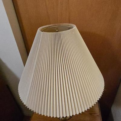 Two Drawer Lea Furniture end table with brass lamp