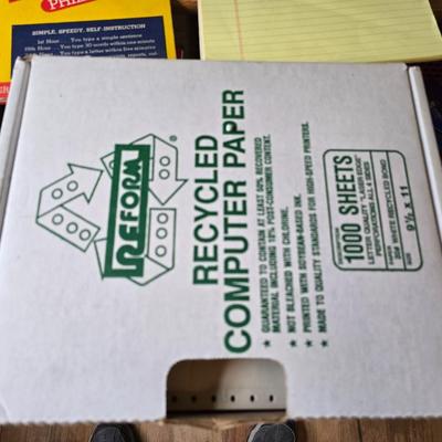 Collection of office supplies - telephone - paper - calculator - writing utensils - notebooks and more !