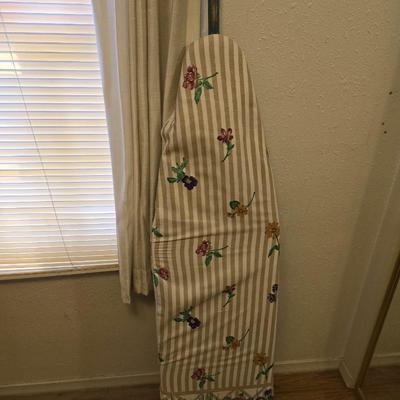 Two Laundry wooden drying racks with iron and ironing board