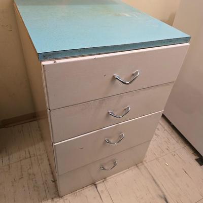 Vintage Four drawer metal kitchen cabinet with Formica top