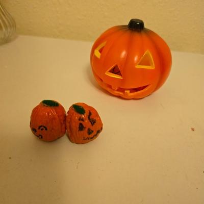 Halloween / Fall decor - pumpkin candles - fall leaves - skeleton - and more