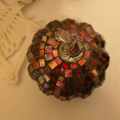 Halloween / Fall decor - pumpkin candles - fall leaves - skeleton - and more