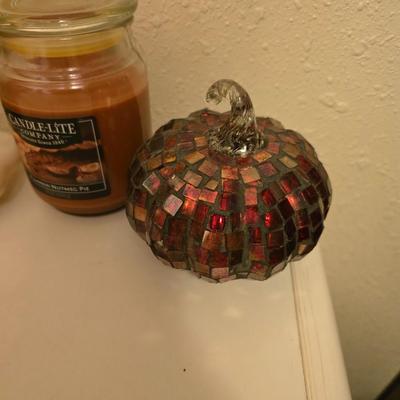 Halloween / Fall decor - pumpkin candles - fall leaves - skeleton - and more