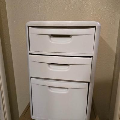 Two, three drawer plastic storage units