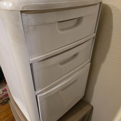 Two, three drawer plastic storage units